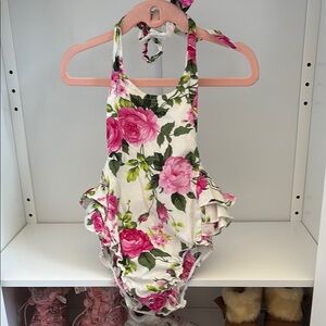 Floral Pink and Green Baby Swimsuit